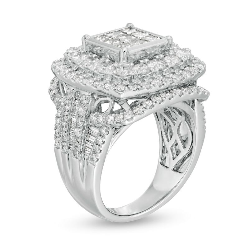 Main Image 3 of 4 CT. T.W. Princess-Cut Composite Diamond Triple Frame Engagement Ring in 10K White Gold