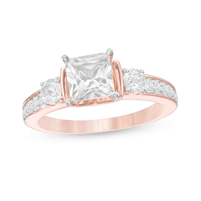 Main Image 1 of 6.0mm Princess-Cut Lab-Created White Sapphire Collar Ring in Sterling Silver with 14K Rose Gold Plate