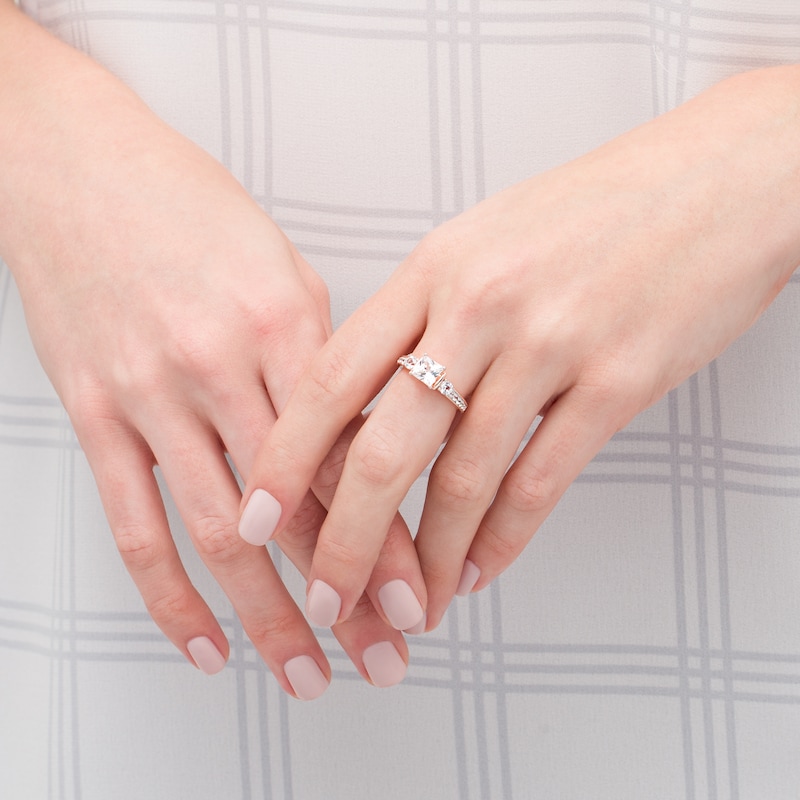 Main Image 2 of 6.0mm Princess-Cut Lab-Created White Sapphire Collar Ring in Sterling Silver with 14K Rose Gold Plate