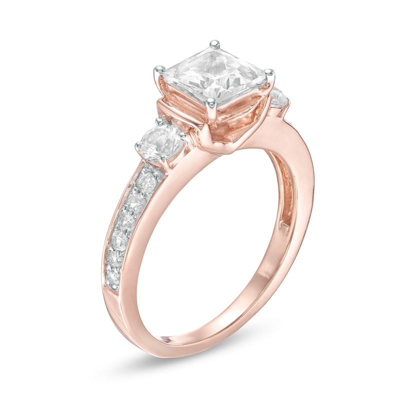 Main Image 3 of 6.0mm Princess-Cut Lab-Created White Sapphire Collar Ring in Sterling Silver with 14K Rose Gold Plate
