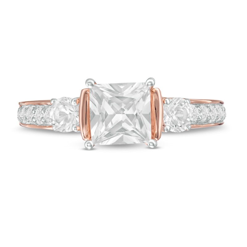 6.0mm Princess-Cut Lab-Created White Sapphire Collar Ring in Sterling Silver with 14K Rose Gold Plate