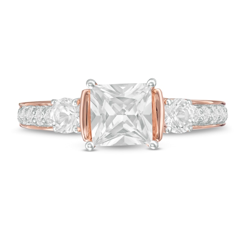 Main Image 4 of 6.0mm Princess-Cut Lab-Created White Sapphire Collar Ring in Sterling Silver with 14K Rose Gold Plate