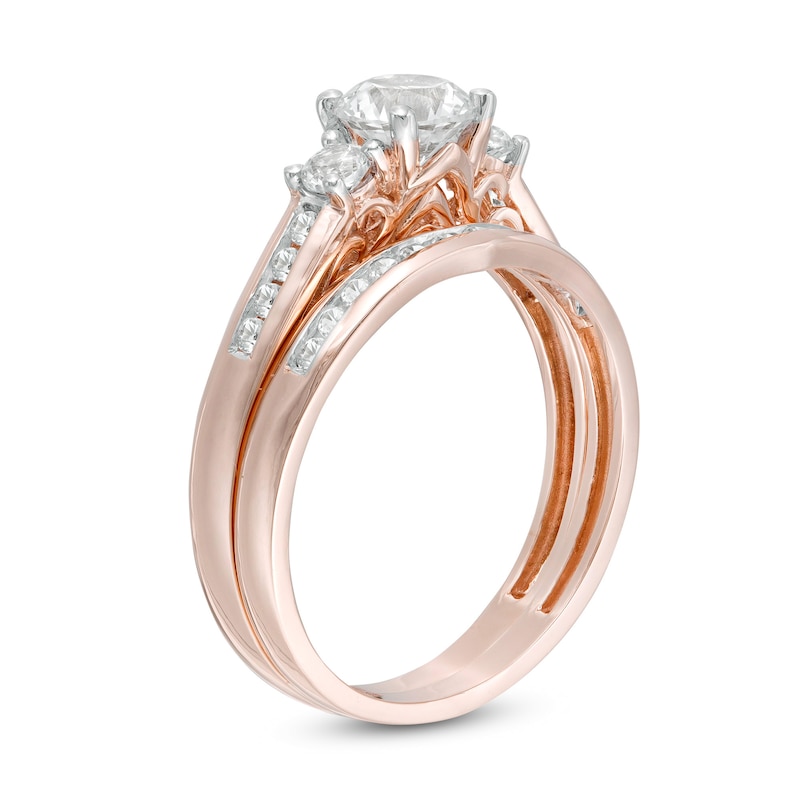 5.4mm Lab-Created White Sapphire Three Stone Bridal Set in 10K Rose Gold