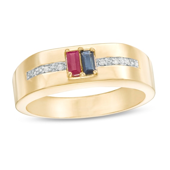 Baguette Birthstone and Diamond Accent Ring (2 Stones)