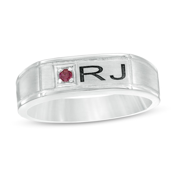 Birthstone Engravable Satin Inlay Ring (2 Initials)