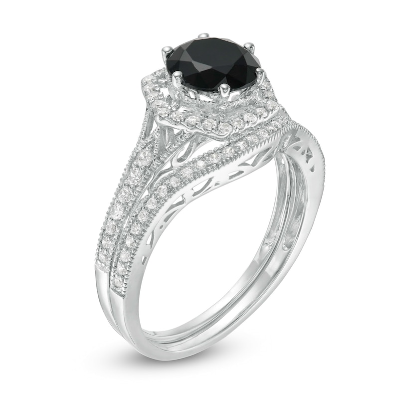 7.0mm Lab-Created Black Sapphire and 3/8 CT. T.W. Diamond Hexagonal ...