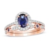 Thumbnail Image 0 of Oval Lab-Created Blue and White Sapphire Frame Art Deco Bridal Set in 10K Rose Gold
