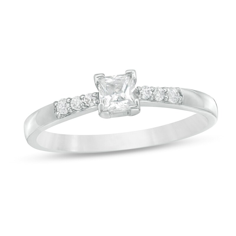 1/3 CT. T.W. Princess-Cut Diamond Engagement Ring in 10K White Gold | Zales