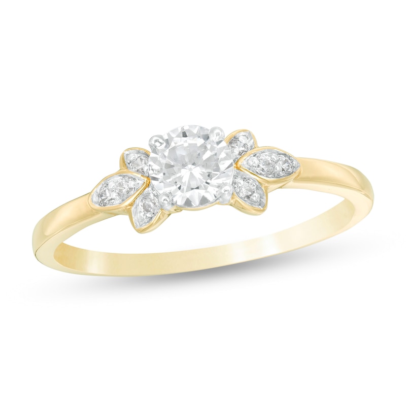 Main Image 1 of 3/8 CT. T.W. Diamond Petal Tri-Sides Engagement Ring in 10K Gold