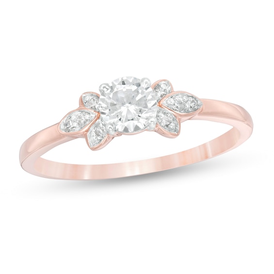 3/8 CT. T.w. Diamond Petal Tri-Sides Engagement Ring in 10K Rose Gold