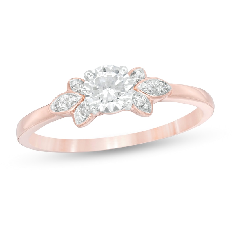 Main Image 1 of 3/8 CT. T.W. Diamond Petal Tri-Sides Engagement Ring in 10K Rose Gold
