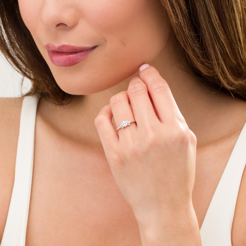 Main Image 2 of 3/8 CT. T.W. Diamond Petal Tri-Sides Engagement Ring in 10K Rose Gold