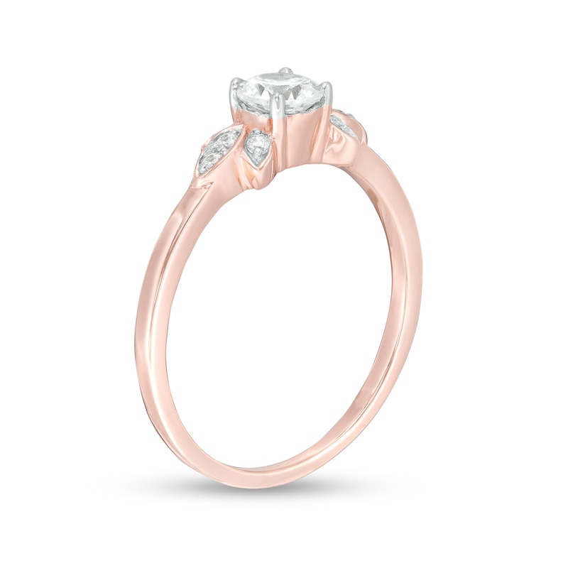 Main Image 3 of 3/8 CT. T.W. Diamond Petal Tri-Sides Engagement Ring in 10K Rose Gold