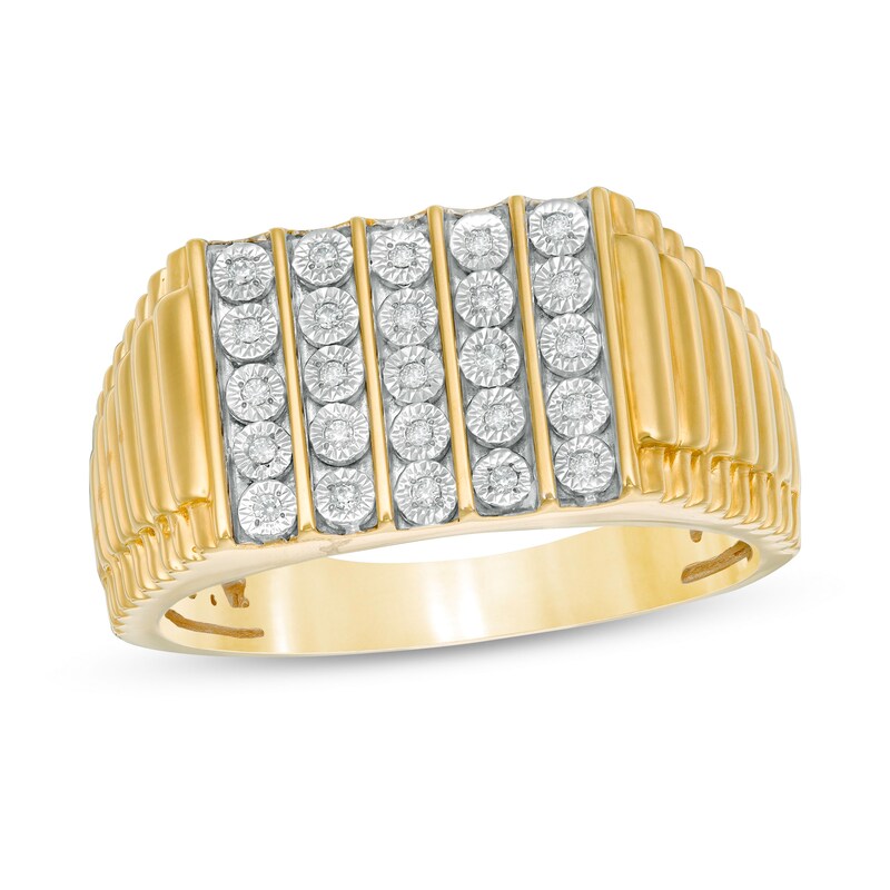 Men's 1/10 CT. T.W. Diamond Rectangle-Top Vertical Five Row Ring in 10K Gold