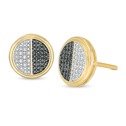 Men's 1/10 CT. T.W. Enhanced Black and White Diamond Circle Stud Earrings in Sterling Silver with 14K Gold Plate