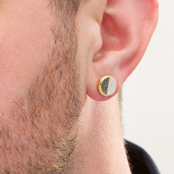 1/10 CT. T.w. Enhanced Black and White Diamond Circle Stud Earrings in Sterling Silver with 14K Gold Plate
