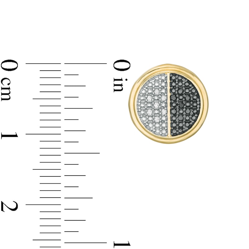 Main Image 3 of Men's 1/10 CT. T.W. Enhanced Black and White Diamond Circle Stud Earrings in Sterling Silver with 14K Gold Plate