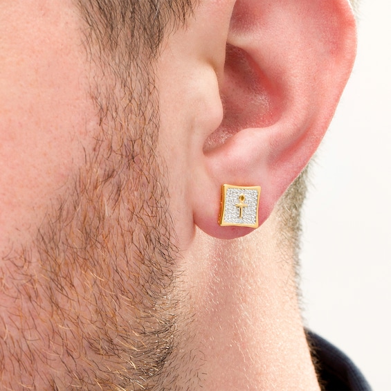 1/10 CT. T.w. Diamond Concave Square with Ankh Stud Earrings in 10K Gold