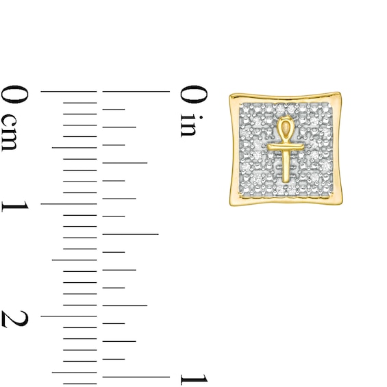 1/10 CT. T.w. Diamond Concave Square with Ankh Stud Earrings in 10K Gold