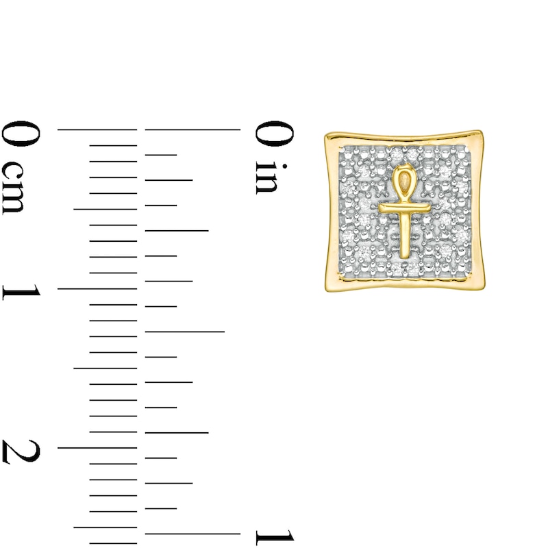 Main Image 3 of 1/10 CT. T.W. Diamond Concave Square with Ankh Stud Earrings in 10K Gold