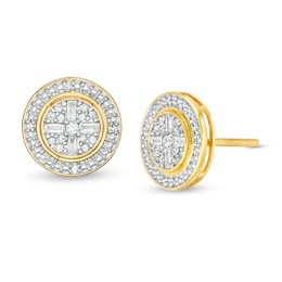 1/5 CT. T.W. Baguette Diamond Cross Circle Frame Stud Earrings in 10K Gold