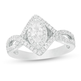 3/4 CT. T.W. Marquise Diamond Frame Twist Shank Engagement Ring in 14K White Gold