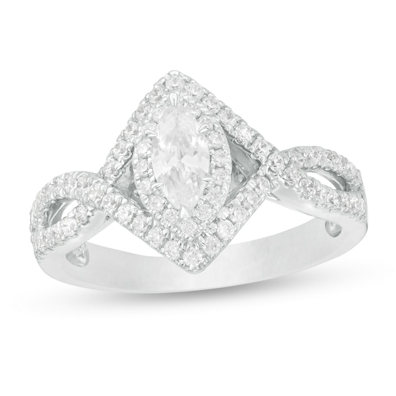 3/4 CT. T.w. Marquise Diamond Frame Twist Shank Engagement Ring in 14K White Gold
