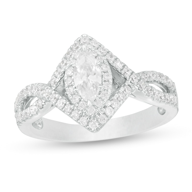 Main Image 1 of 3/4 CT. T.W. Marquise Diamond Frame Twist Shank Engagement Ring in 14K White Gold