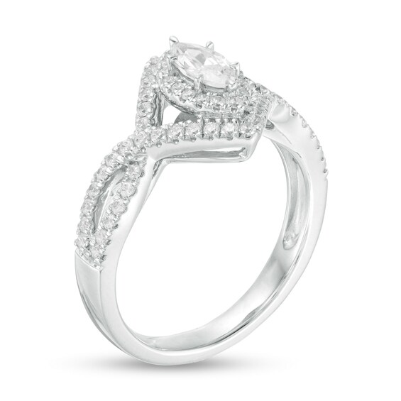 3/4 CT. T.w. Marquise Diamond Frame Twist Shank Engagement Ring in 14K White Gold