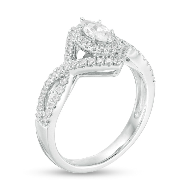 Main Image 3 of 3/4 CT. T.W. Marquise Diamond Frame Twist Shank Engagement Ring in 14K White Gold