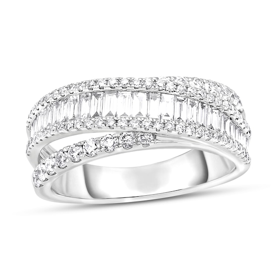 1-1/5 CT. T.w. Baguette and Round Diamond Multi-Row Band in 14K White Gold