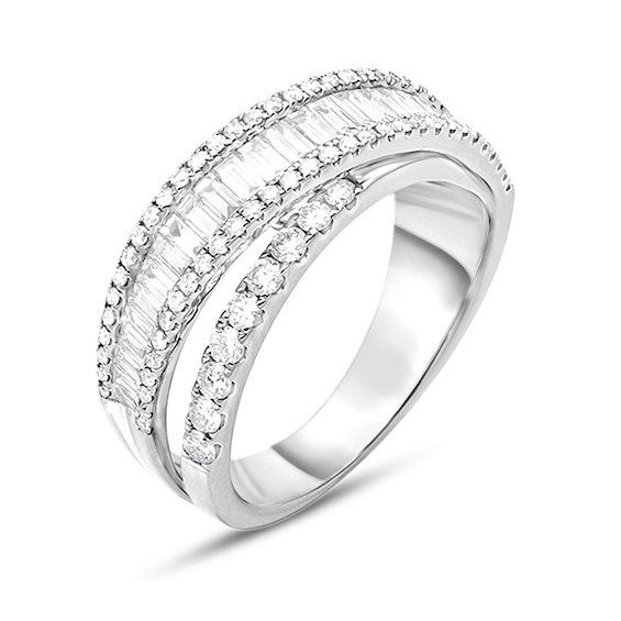 1-1/5 CT. T.w. Baguette and Round Diamond Multi-Row Band in 14K White Gold