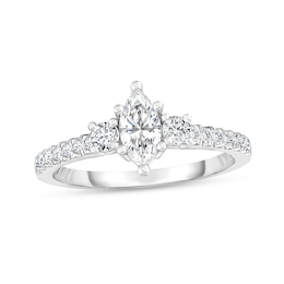 5/8 CT. T.W. Marquise Diamond Three Stone Engagement Ring in 14K Two-Tone Gold