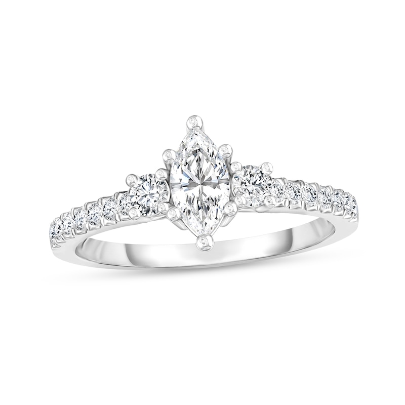 Main Image 1 of 5/8 CT. T.W. Marquise Diamond Three Stone Engagement Ring in 14K Two-Tone Gold