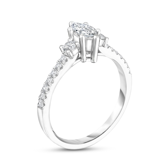 5/8 CT. T.w. Marquise Diamond Three Stone Engagement Ring in 14K Two-Tone Gold