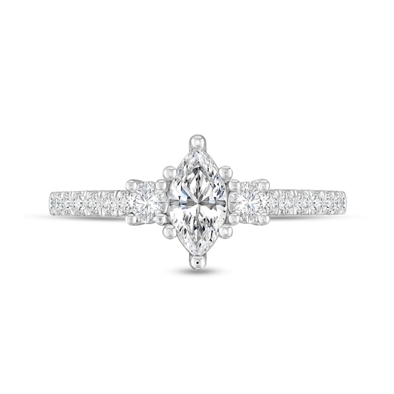 5/8 CT. T.w. Marquise Diamond Three Stone Engagement Ring in 14K Two-Tone Gold