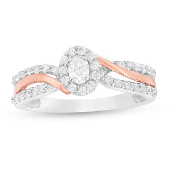1/2 CT. T.W. Oval Diamond Frame Bypass Engagement Ring in 10K Two-Tone Gold 1/2 CT. T.W. Oval Diamond Frame Bypass Engagement Ring in 10K Two-Tone Gold