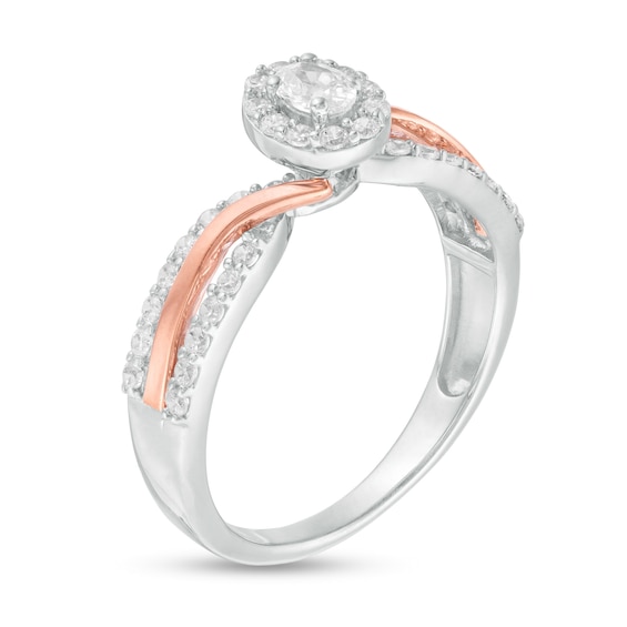 1/2 CT. T.W. Oval Diamond Frame Bypass Engagement Ring in 10K Two-Tone Gold 1/2 CT. T.W. Oval Diamond Frame Bypass Engagement Ring in 10K Two-Tone Gold