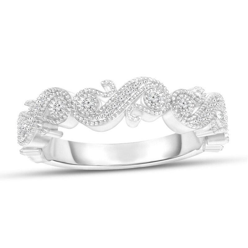 1/8 CT. T.W. Diamond Vintage-Style Swirl Stackable Band in 10K White Gold