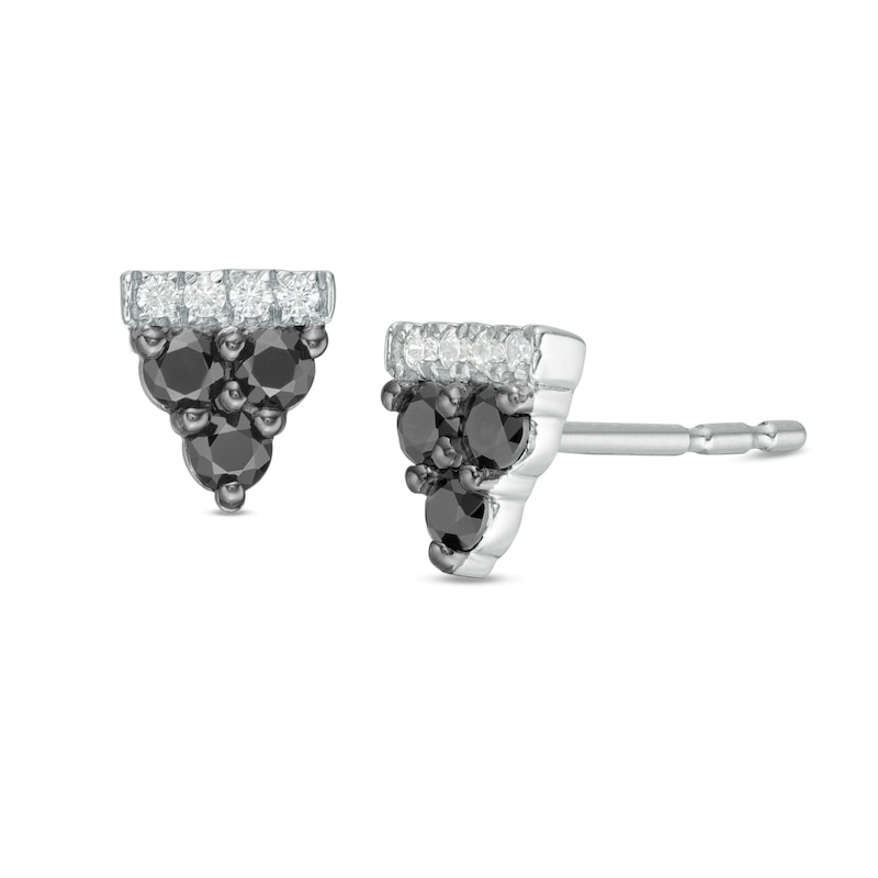 Main Image 1 of 1/4 CT. T.W. Enhanced Black and White Diamond Triangle Stud Earrings in 10K White Gold
