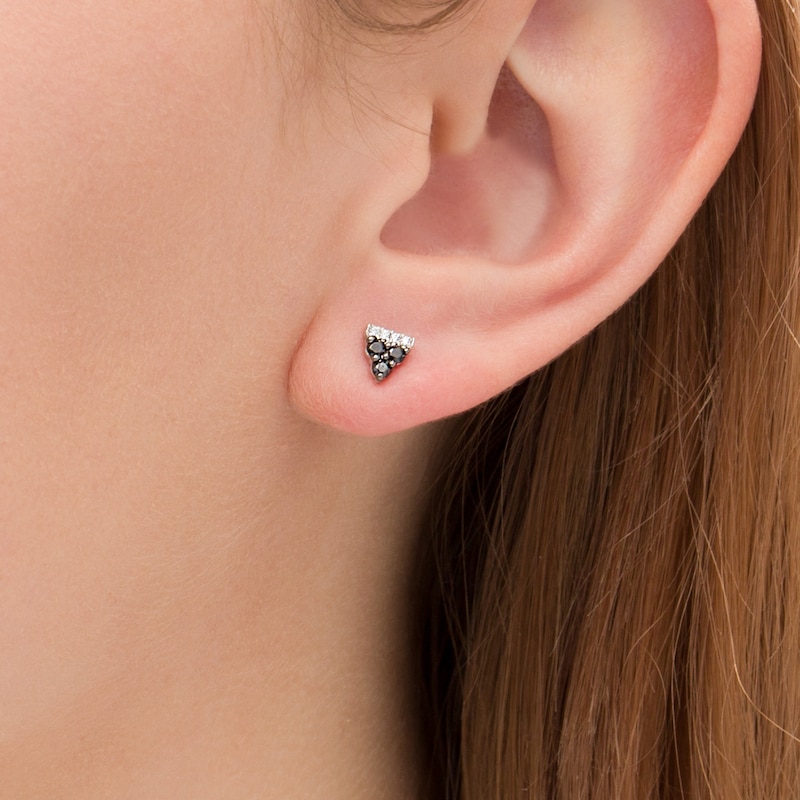 Main Image 2 of 1/4 CT. T.W. Enhanced Black and White Diamond Triangle Stud Earrings in 10K White Gold