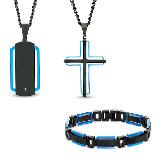 Diamond Accent Three Piece Set in Two-Tone Stainless Steel