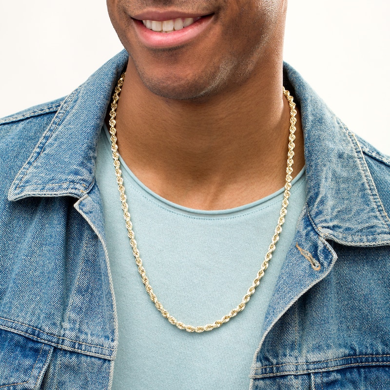 Main Image 2 of Men's 5.0mm Rope Chain Necklace in Hollow 10K Gold - 26"