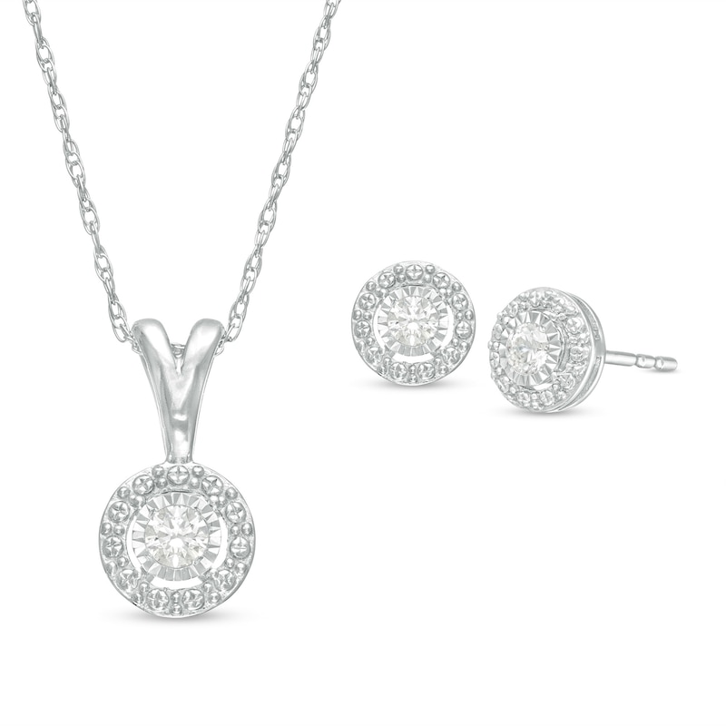Main Image 1 of 1/5 CT. T.W. Diamond Frame Pendant and Earrings Set in Sterling Silver
