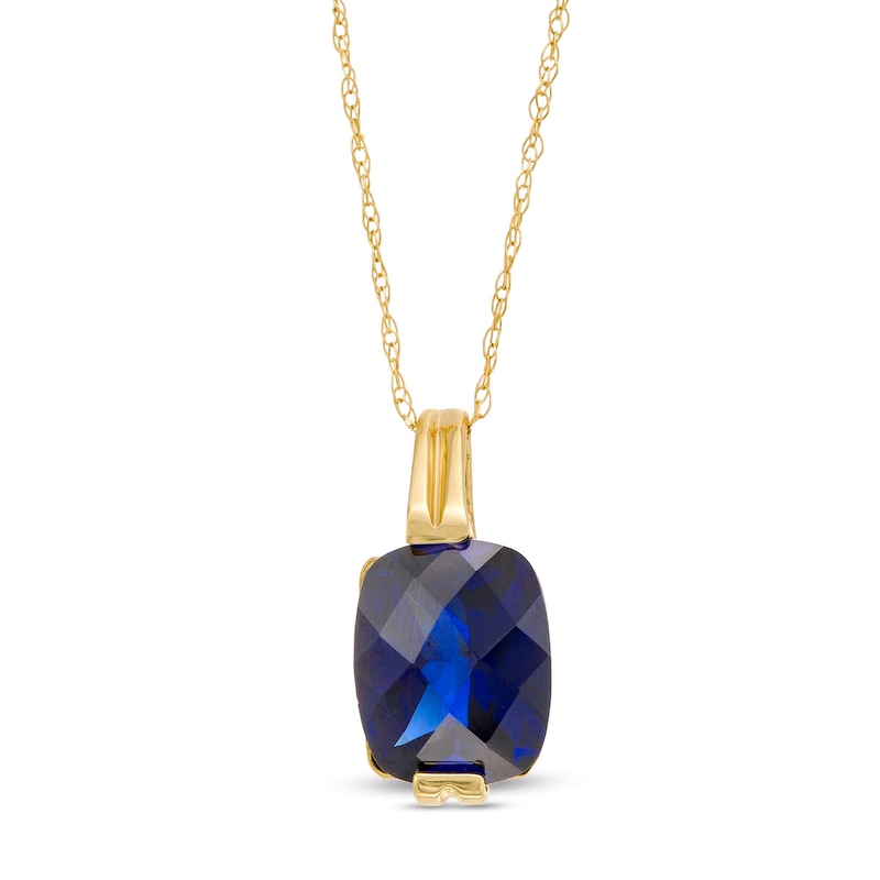 Main Image 1 of Elongated Cushion-Shaped Lab-Created Blue Sapphire Pendant in 10K Gold