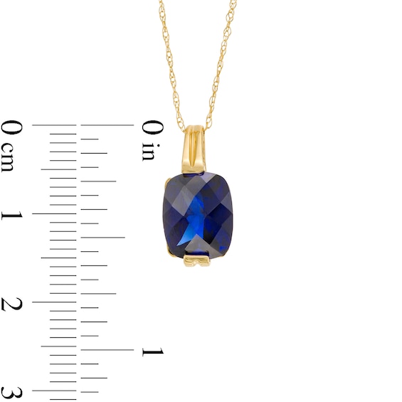 Elongated Cushion-Shaped Lab-Created Blue Sapphire Pendant in 10K Gold