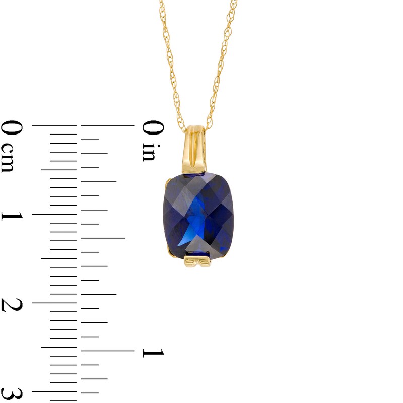 Main Image 3 of Elongated Cushion-Shaped Lab-Created Blue Sapphire Pendant in 10K Gold
