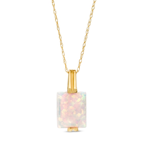 Rectangular Lab-Created Opal Pendant in 10K Gold