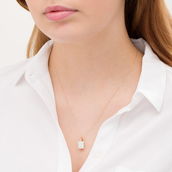 Rectangular Lab-Created Opal Pendant in 10K Gold