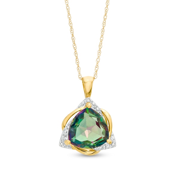 10.0mm Trillion-Cut Mystic Fire Topaz and Diamond Accent Trinity Frame Pendant in 10K Gold